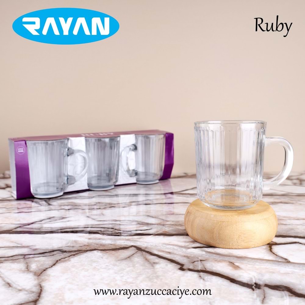 3LÜ RUBY KULPLU BARDAK (ÇİZGİLİ)